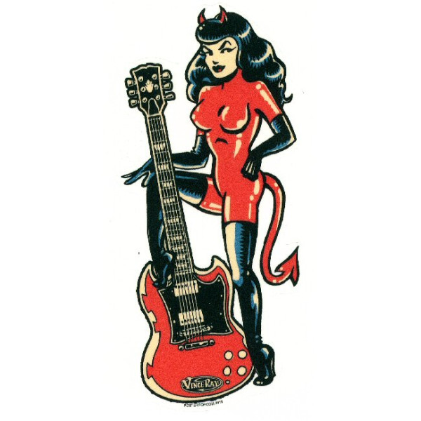 Aufkleber Guitar Devil Girl, Vince Ray