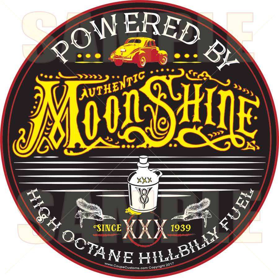 Powered By Moonshine Decal Sticker - Vintage Hot Rod Rat Rod Vinyl 100mm X 100mm - View #4