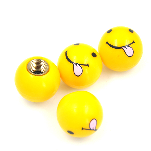 4er Set Ventilkappen Smiley mit Zunge in gelb 