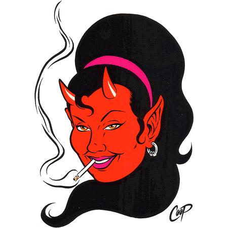 Smoking Devil Aufnäher - Teufel Kopf Patch Rockabilly Biker Style