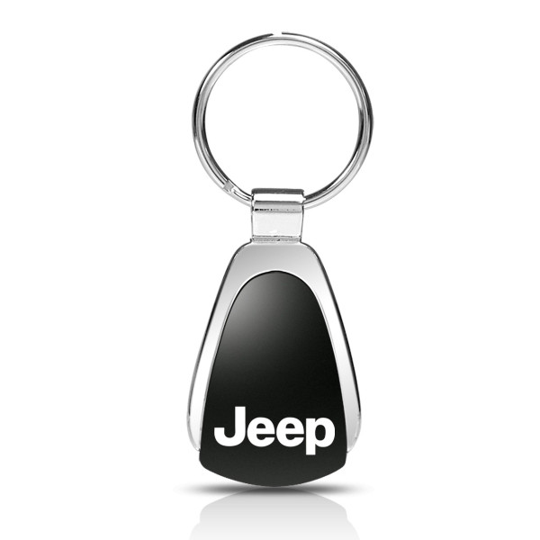 Schlüsselanhänger Jeep, Metall, Tropfenform, schwarz/silber