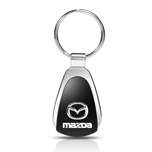 Schlüsselanhänger Mazda, Metall, Tropfenform, schwarz/silber